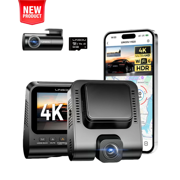 LINGDU V620 Autokamera mit 4K Aufnahme, 2" Display
