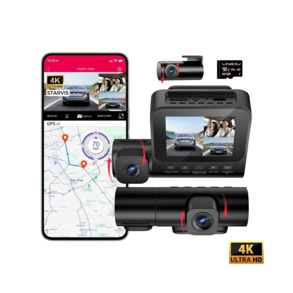 LINGDU V630 4K Auto-Kamera mit drei Objektiven, GPS und Wi-Fi 6 – Bild 2