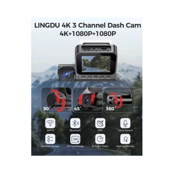 LINGDU V630 4K Auto-Kamera mit drei Objektiven, GPS und Wi-Fi 6 – Bild 3