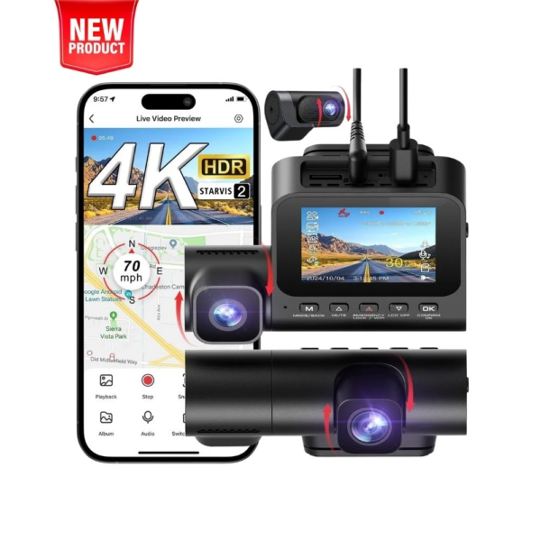 LINGDU V630 4K Auto-Kamera mit drei Objektiven, GPS und Wi-Fi 6